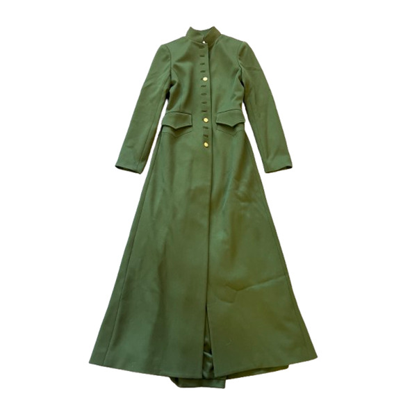 $995 Alice + Olivia Winn Olive Green Long Buttoned Long Sleeve Coat Jacket Sz 0 - Picture 7 of 15